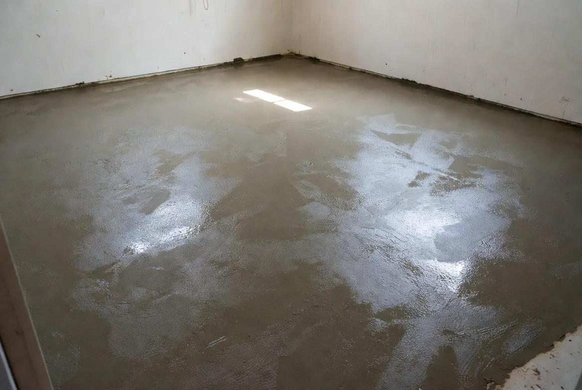 Self-leveling compound poured over a subfloor